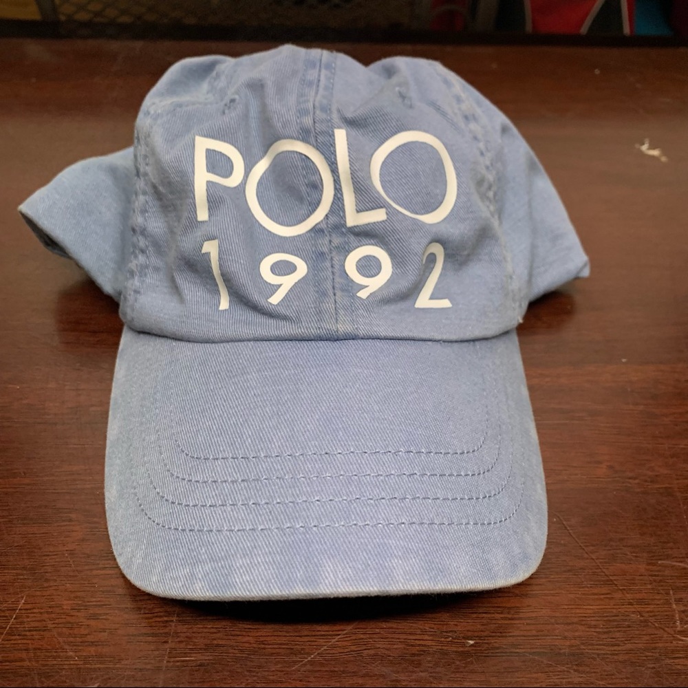 Polo Hat Ralph Lauren Spell Out Baby Blue 1992 Leather Strap